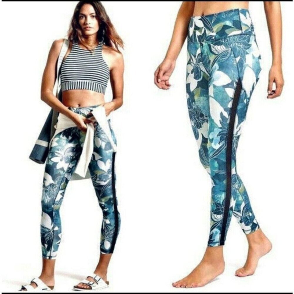 Athleta High-Rise Tropical Floral Mesh Chaturanga 7/8 Leggings Women's SZ Medium